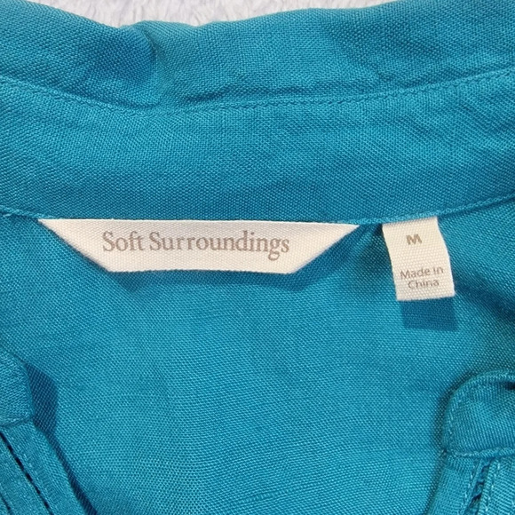 Soft Surroundings Camellia Pullover Tunic Linen Blend Teal Blue Size M - Picture 7 of 11